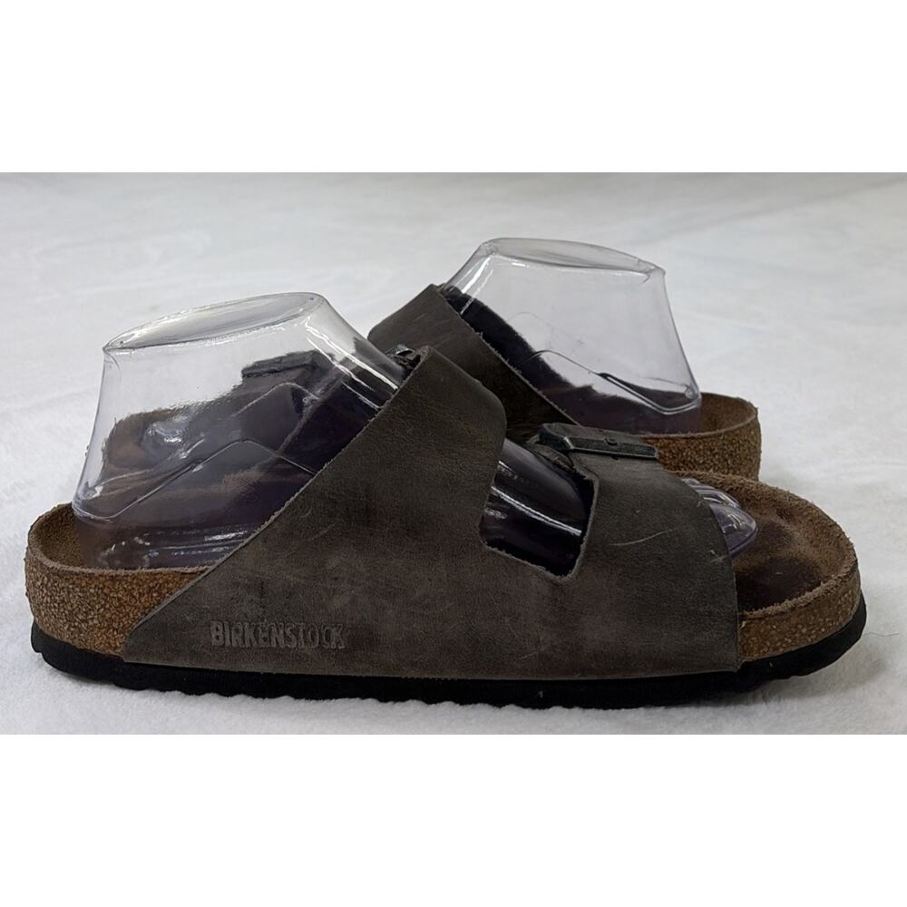 Birkenstock Arizona Two Strap Greige Distressed Leather Sandals Size 39 FreeShip - Picture 8 of 14